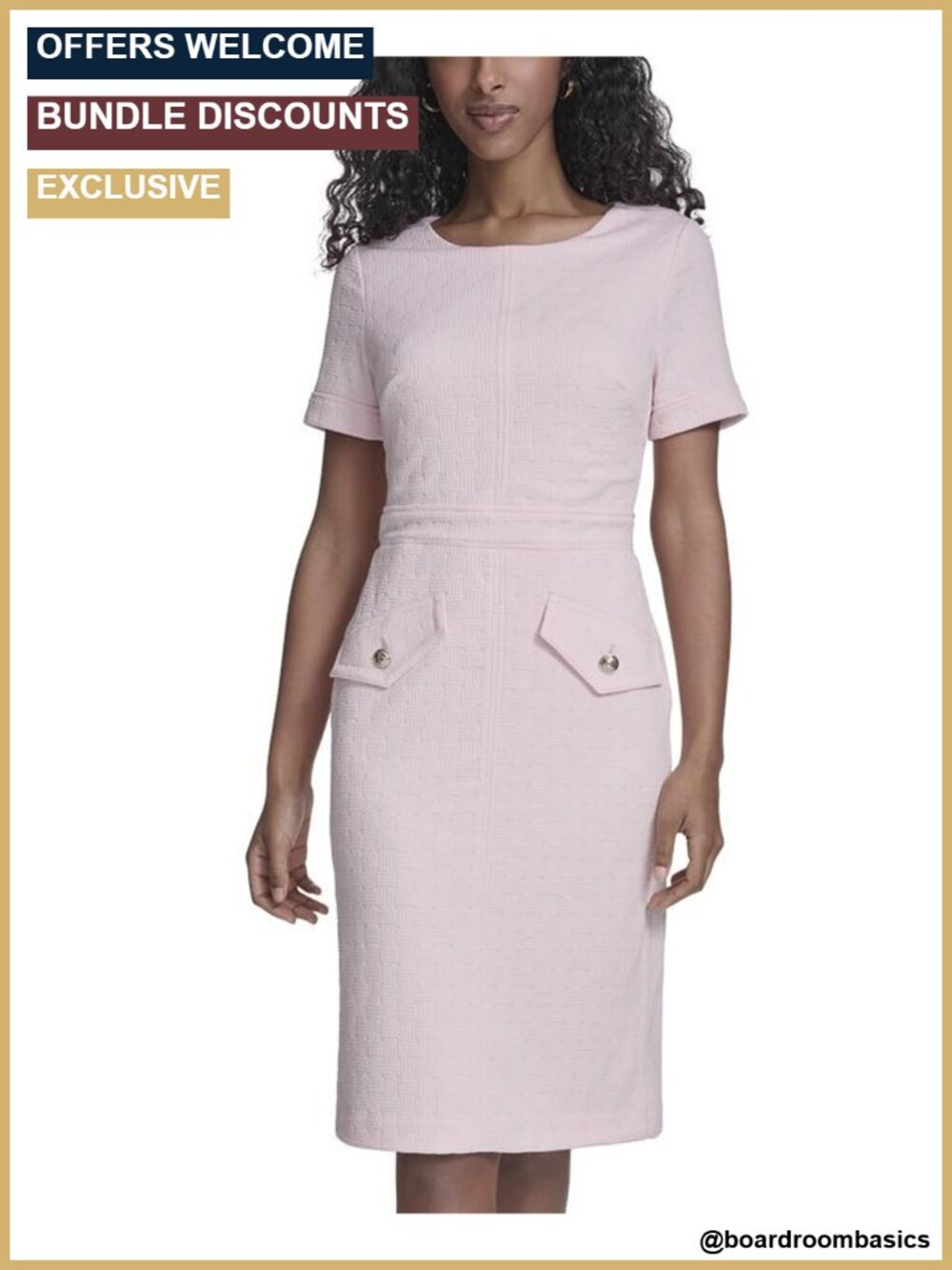 Short Sleeve Round Neck Novelty Button Tweed Mini Sheath Dress